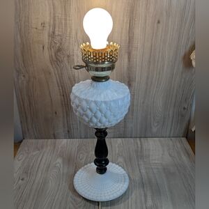 Vintage Milk Glass Quilted Hobnail Lamp Turn Key Light Switch